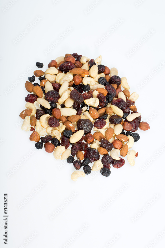 mixed nuts and dried fruits isolated on white background mixed nuts and dried fruits isolated on white background