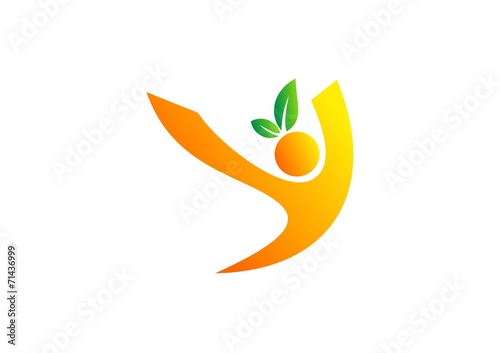 people wellness logo, health fitness icon, nature fruit nutrition symbol vector design