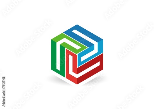 cube element geometry logo line 3D,letter L,modern square box