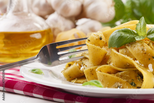 Pasta tagiatelle with pesto