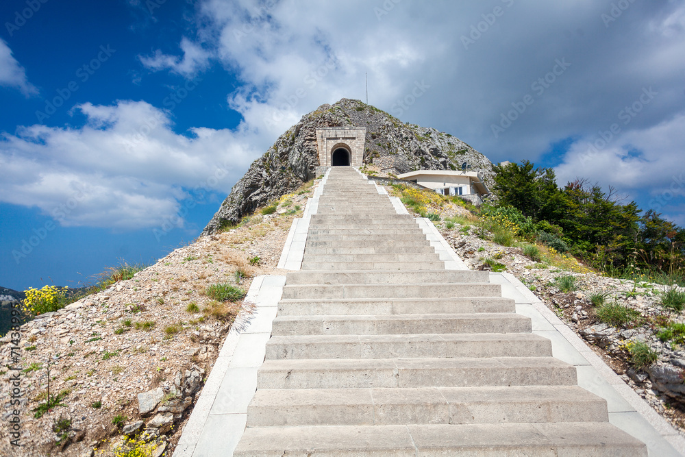 landscape of stairs and tunnel in mountain of Lovcen