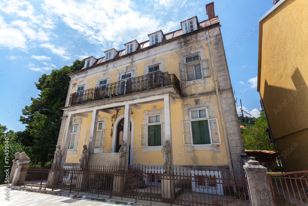 dilapidated building in old city of Cetinje after war, Montenegr