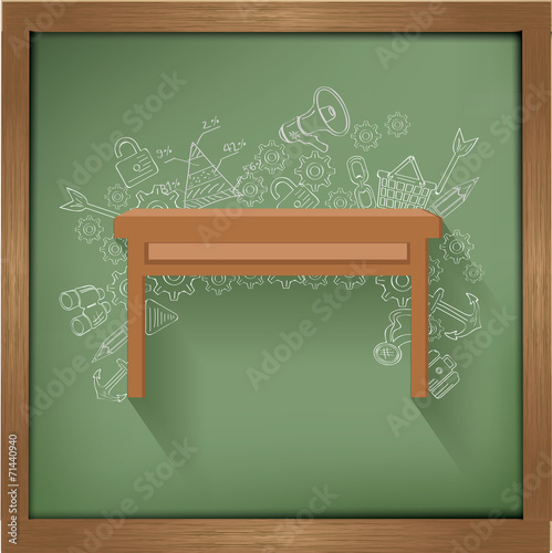 Desk design on blackboard background,clean vector