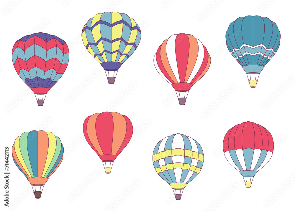 Set of colored hot air balloons