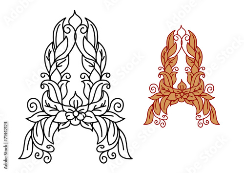 Letter A in floral and foliate font