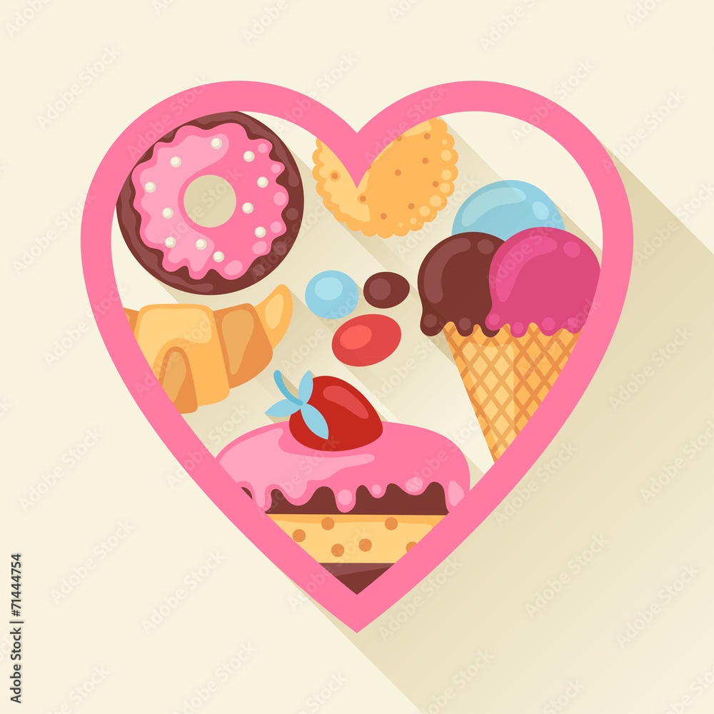 Heart background with colorful candy, sweets and cakes. Heart background with colorful candy, sweets and cakes.