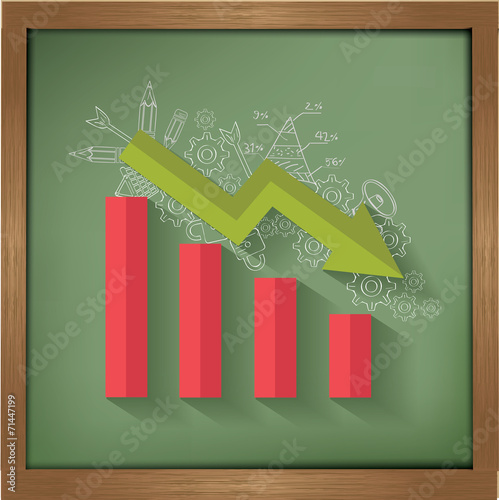 Graph down design on blackboard background,clean vector