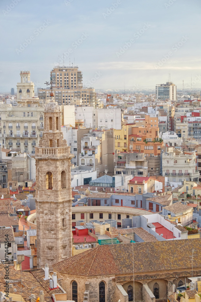 View of St. Catherine church tower in Valencia, Spain