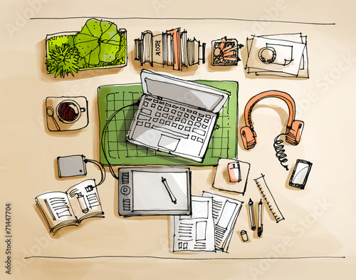 working table top view illustration