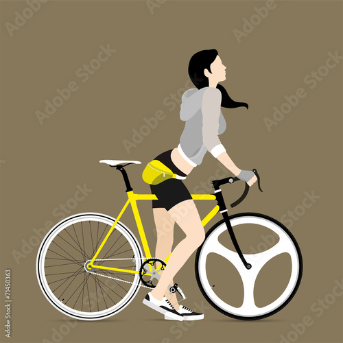 Cyclists and fixed gear bicycle