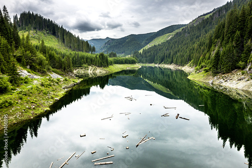 Landscape with lake Galbenu in Romania photo