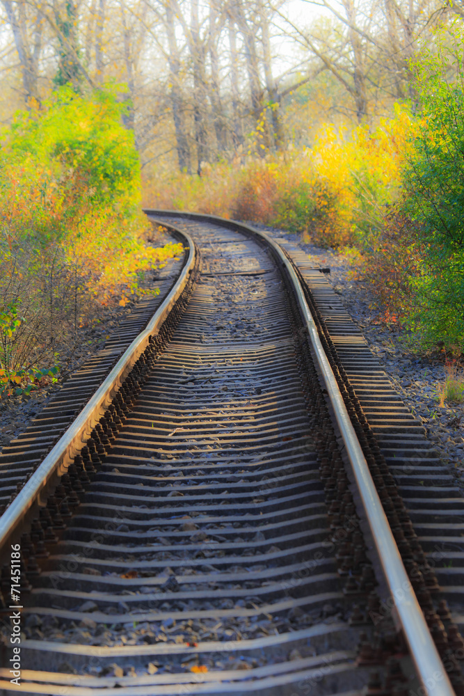 Scenic railroad in autumn in remote rural area