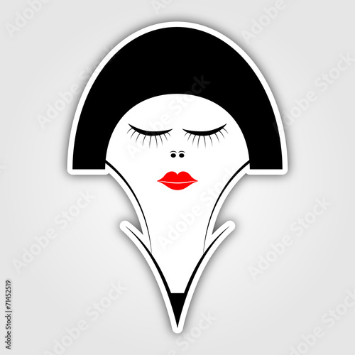 sticker - woman with short black hair and red lips
