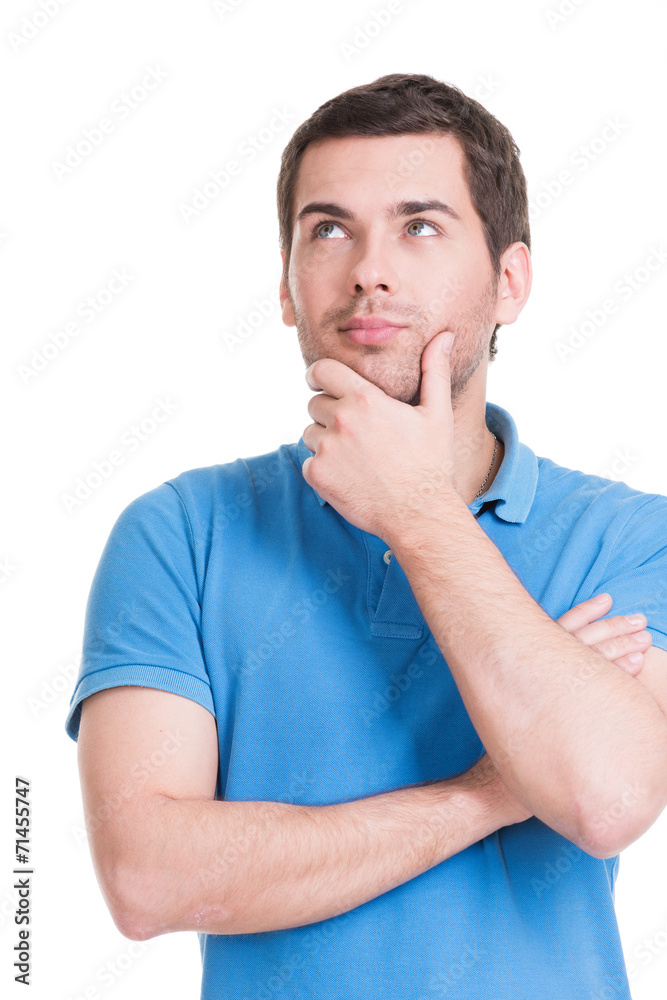 Portrait of the thinking man looking up.