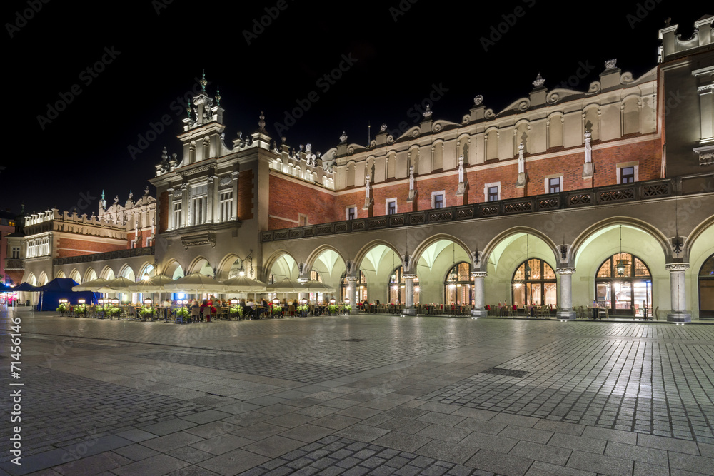 The Cloth Hall during the night in Krakow, Lesser Poland,