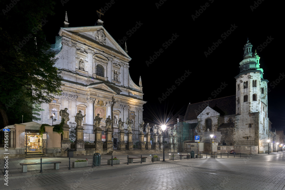 Church of St. Peter and Paul during the night in Krakow,