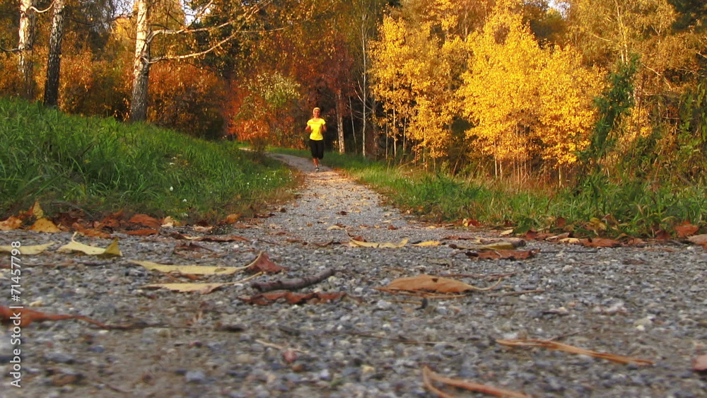 Girl running in the autumn park Girl running in the autumn park