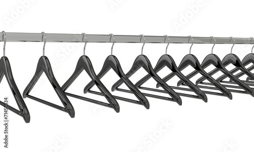 Black clothes hangers isolated on white