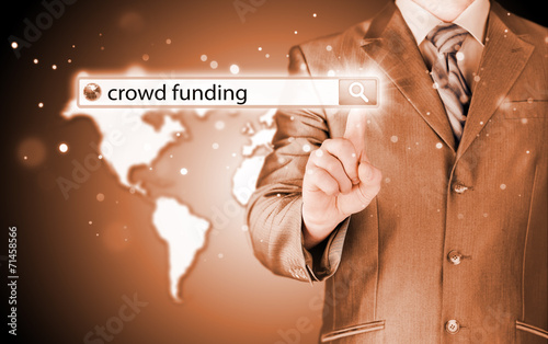 Businessman and crowd funding in search bar