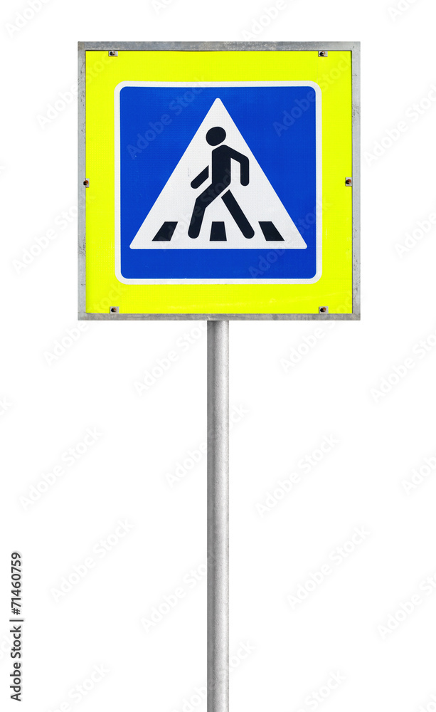 Modern pedestrian crossing road sign isolated on white Modern pedestrian crossing road sign isolated on white