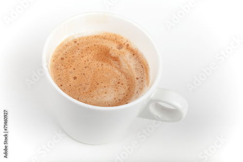 Espresso coffee cup on white table background
