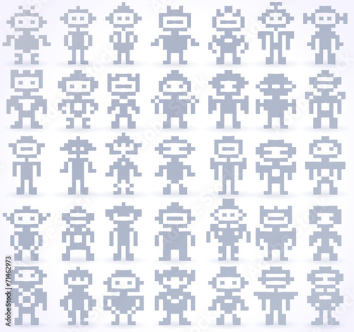 Set Of Different Pixel Robots