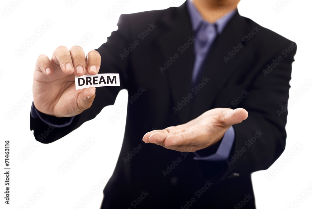 Man Holding Paper With Dream Text