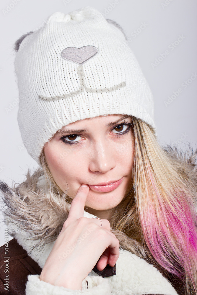 Portrait of girl with pouting sad expression Portrait of girl with pouting sad expression
