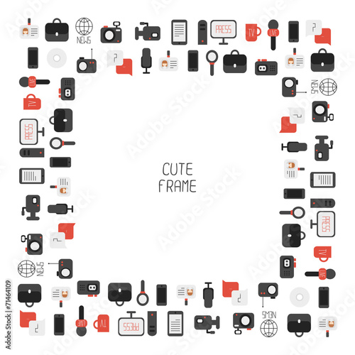 Frame of  flat colorful vector journalism icons. Mass media.