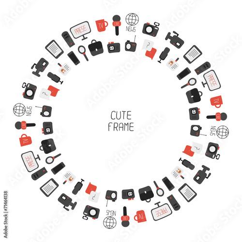 Frame of flat colorful vector journalism icons. Mass media.