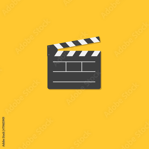 Open movie clapper board template icon. Flat design style.