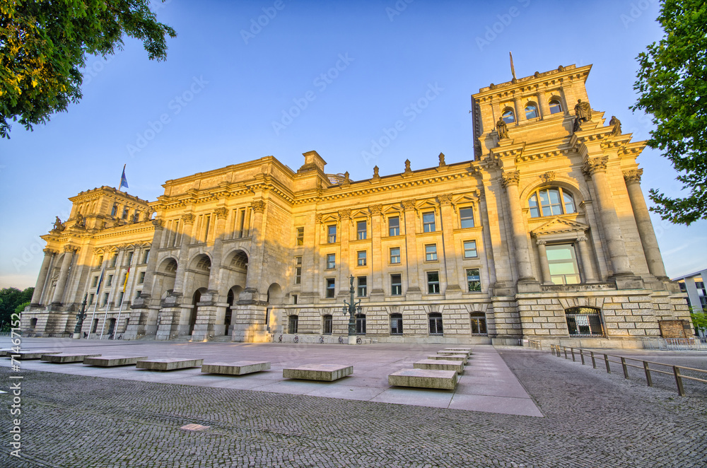 German Reichstag building during the sunrise, Berlin, Germany