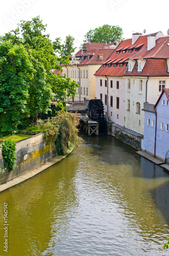 Water Mill on Vltava river in Prague, Czech Republic
