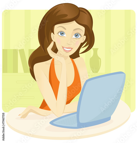 Beautiful young woman with blue laptop