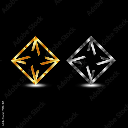 Symmetric square business logo in gold and silver colors