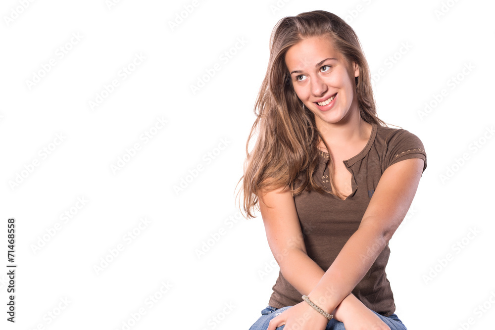 Girl with beautiful smile on white isolated background Girl with beautiful smile on white isolated background