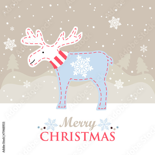 Merry Christmas landscape with reindeer