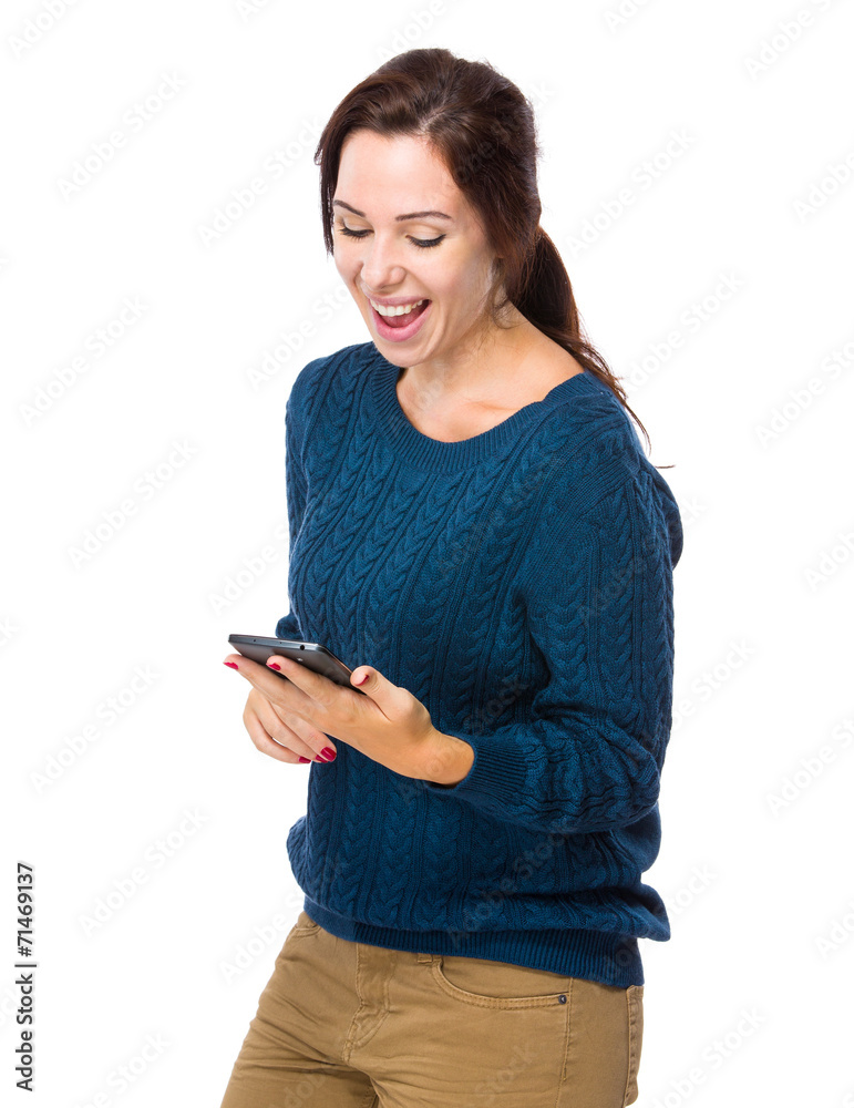 Excite woman look at cellphone Excite woman look at cellphone