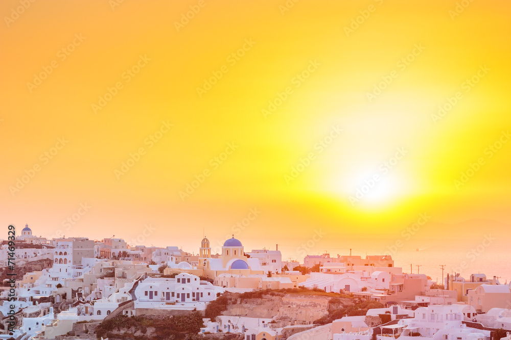 View on Oia in Santorini at sunset