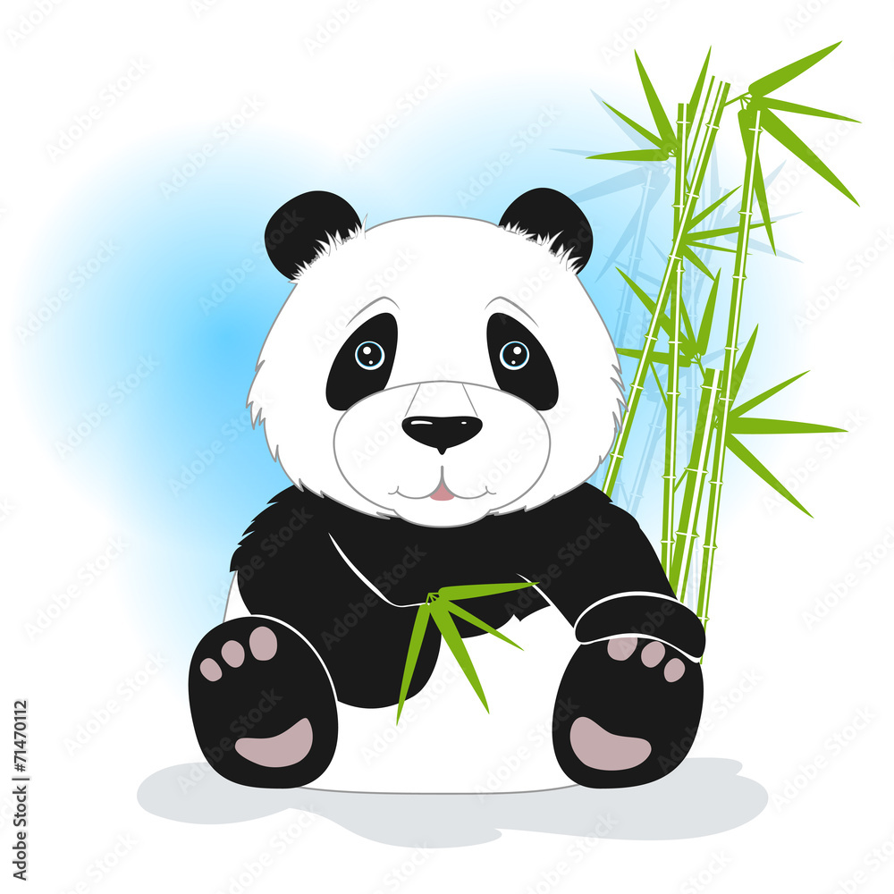 Obraz premium Sitting panda with green bamboo, vector illustration