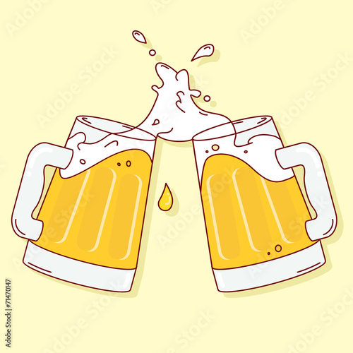 Beer cheers on a yellow background