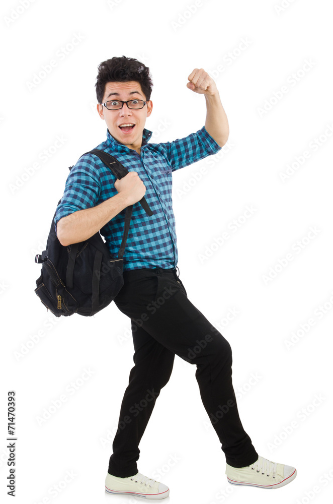 Student with backpack isolated on the white Student with backpack isolated on the white