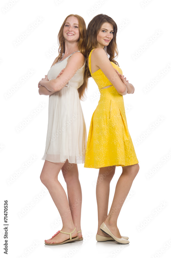 Two female friends isolated on the white Two female friends isolated on the white