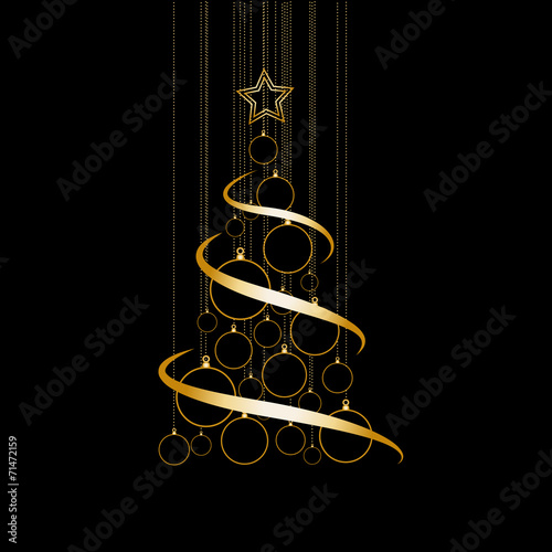 Vector Abstract Golden Christmas Tree on black background