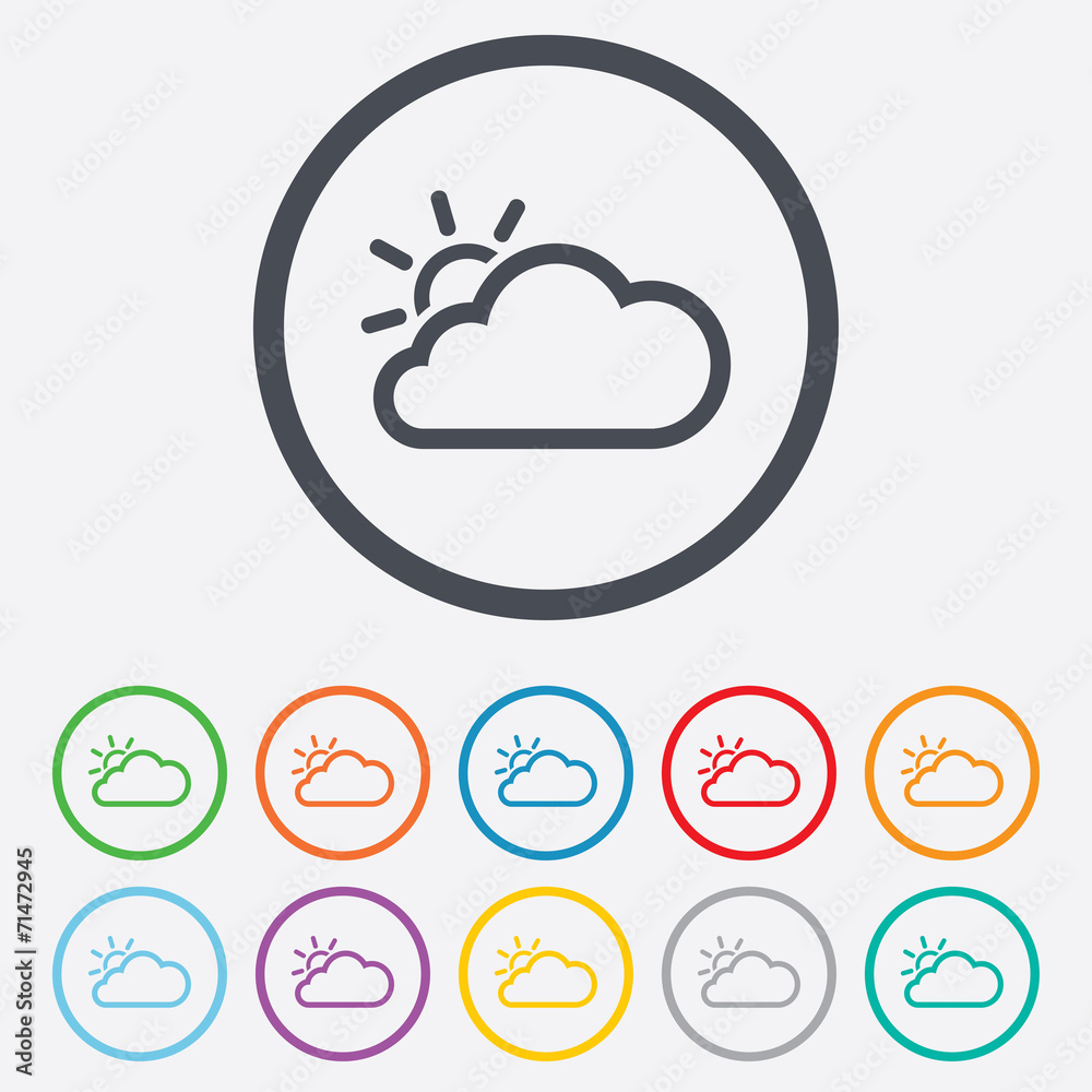 Cloud and sun sign icon. Weather symbol. Cloud and sun sign icon. Weather symbol.