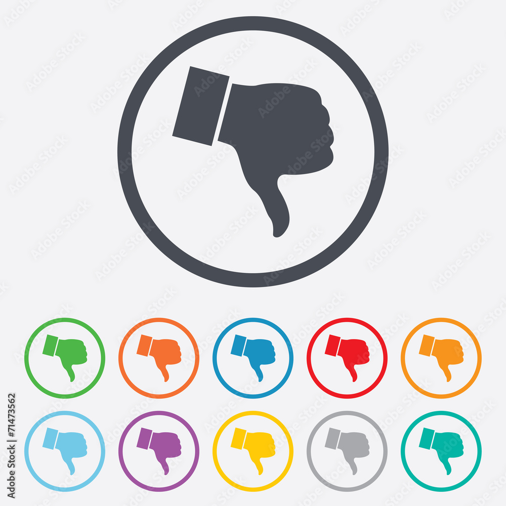 Dislike sign icon. Hand finger down symbol. Dislike sign icon. Hand finger down symbol.