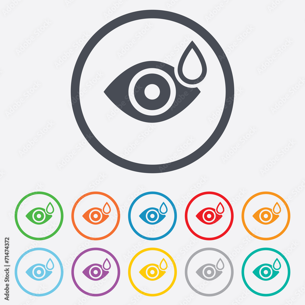 Eye with water drop sign. Drip into the eyes. Eye with water drop sign. Drip into the eyes.