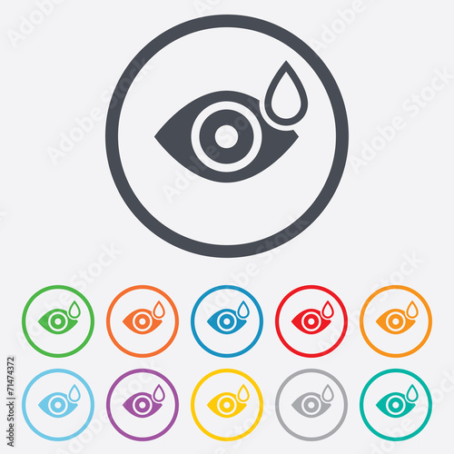 Eye with water drop sign. Drip into the eyes.