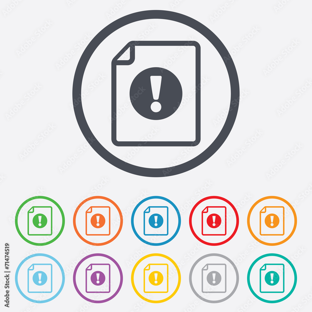 File attention sign icon. Exclamation mark. File attention sign icon. Exclamation mark.