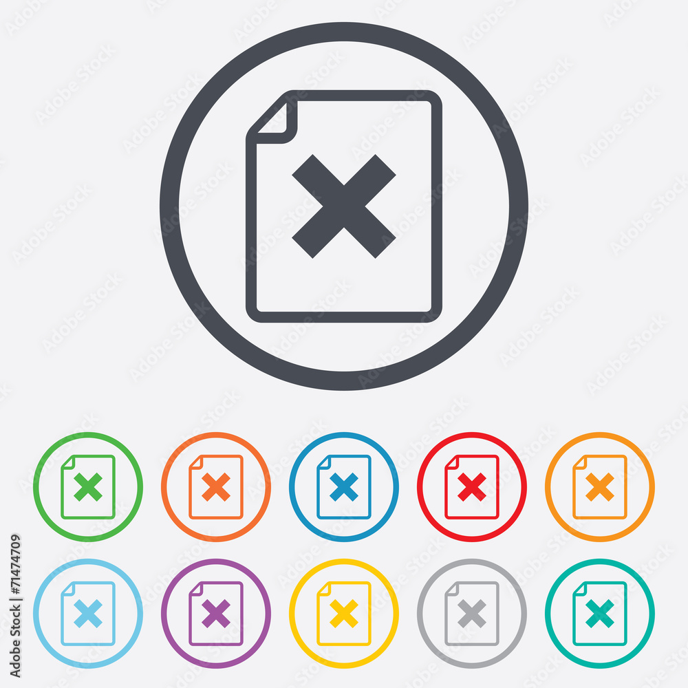 File document stop icon. Delete doc button. File document stop icon. Delete doc button.